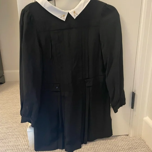 Bonpoint Girls Elegant Black Kids Dress with White Collar